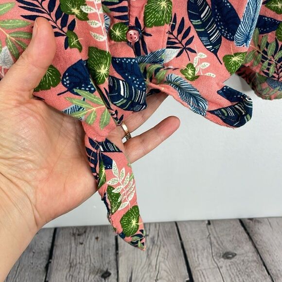 Roadtrip Linen Blend Easy Care Pink Tropical Tie Short Sleeve Top Plus Sz 2X - Picture 5 of 13